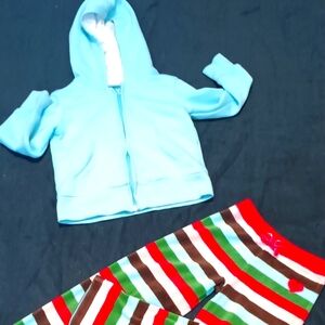 Vibrant Striped Leggings and Light Blue Hoodie Set